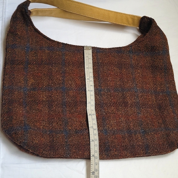 HARRIS TWEED BROWN Leather Straps. Brown Blue Bag. Shoulder Bag - Picture 11 of 15